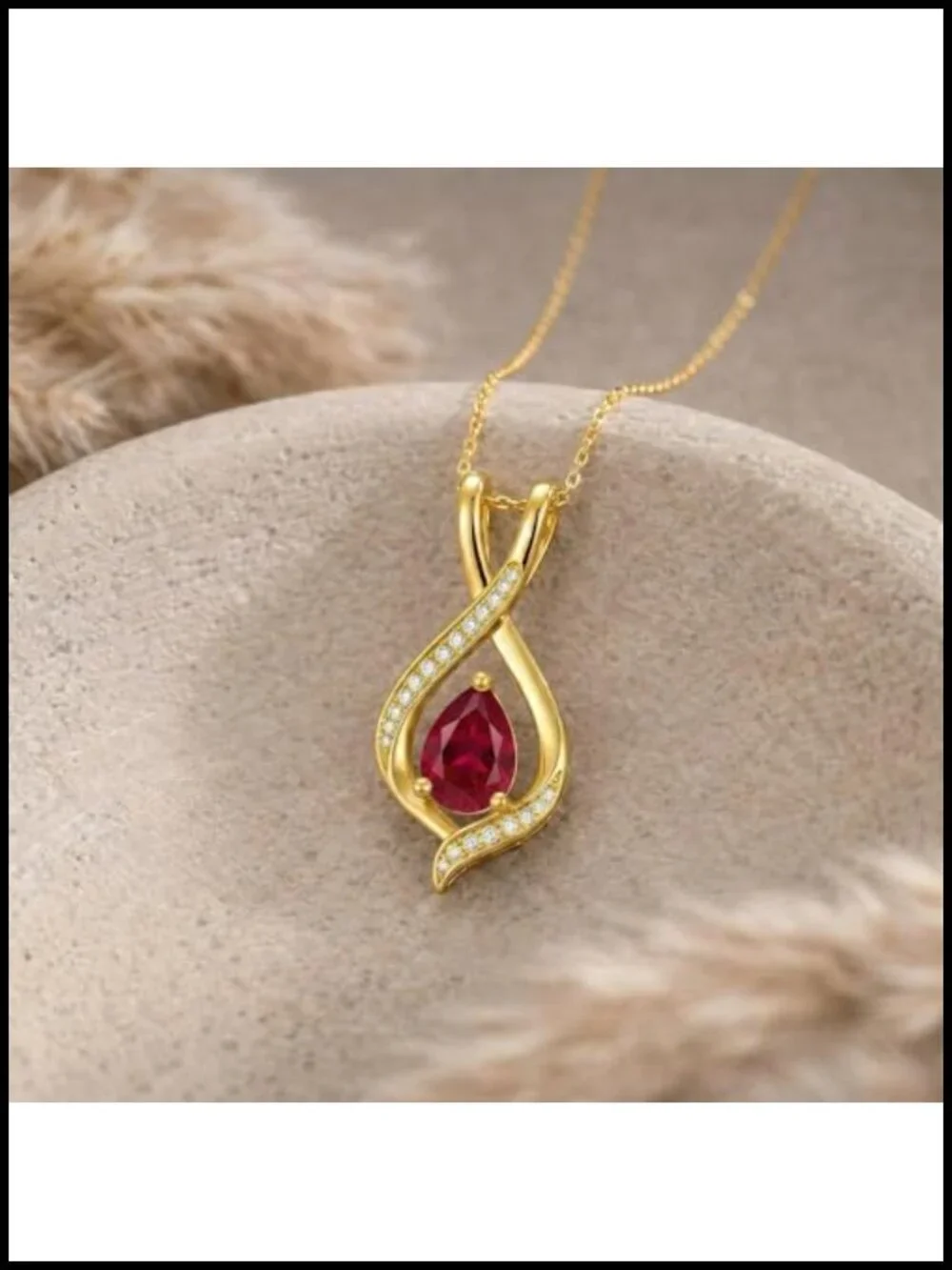 14K Gold Infinity Pendant Necklace with Ruby Birthstone Diamond Accents